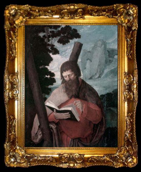 framed  Lucas van Leyden Der heilige Andreas in Halbfigur, vor Landschaft, ta009-2